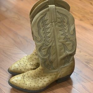 TONY LAMA Tan Full Quill Ostrich cowboy boots